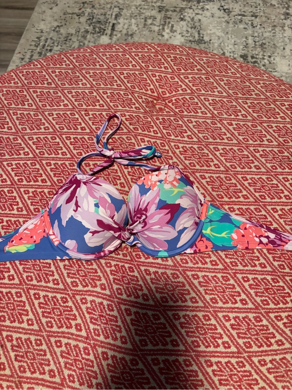 aerie Blue Floral-Trim Padded Bikini Top